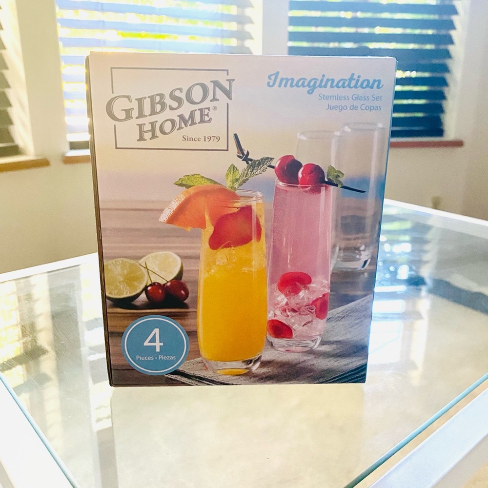 Gibson Home Imaginagion Stemless Glass Set New in Box
